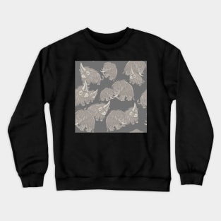 Woolly Mammoth and Woolly Rhino on Gray Grey background Crewneck Sweatshirt